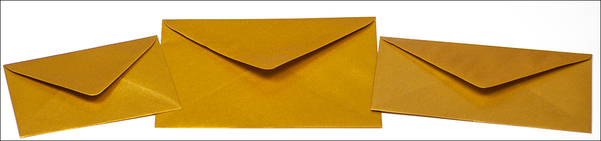 Purchase exclusive gold envelopes and metallic envelopes for business and anniversaries such as golden weddings.