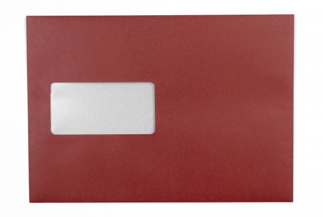 DIN C5 Self-Adhesive Envelopes with Window, Dark Red Print