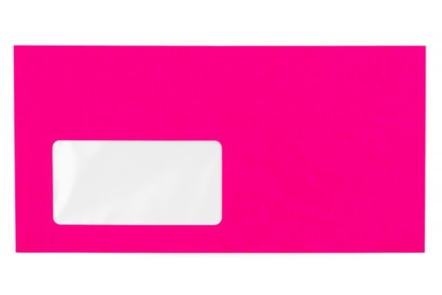 DIN Long Envelopes with Window, Neon Pink