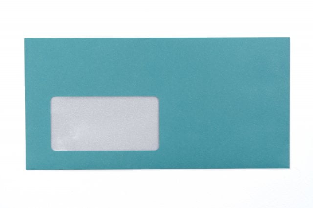 DIN Long Envelopes with Window, Turquoise Print