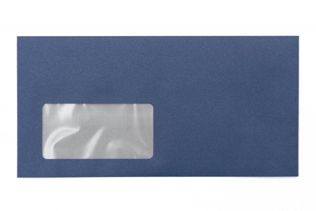 DIN Lang+ Envelopes with Window, Dark Blue Print
