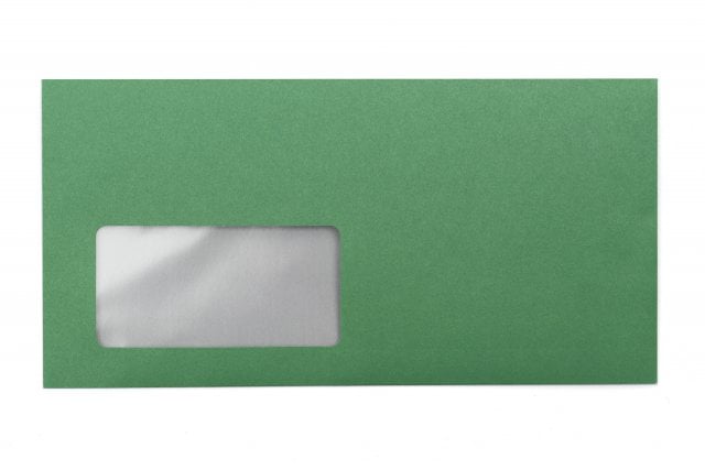 DIN Long+ Envelopes with Window, Green Print