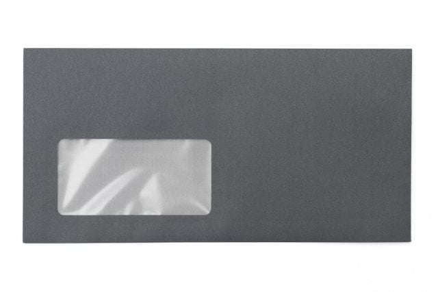 DIN Lang+ Envelopes with Window, Dark Gray Print