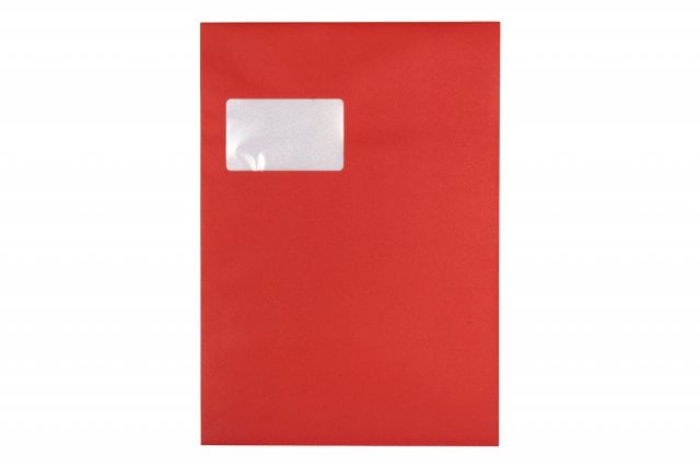 DIN C4 self-adhesive envelopes with window, Red print