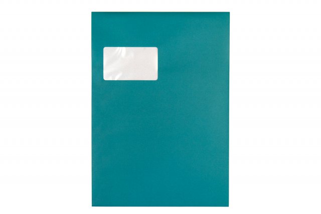 DIN C4 self-adhesive envelopes with window, Turquoise print