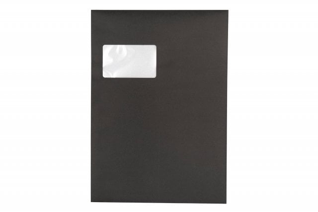 DIN C4 self-adhesive envelopes with window, Black