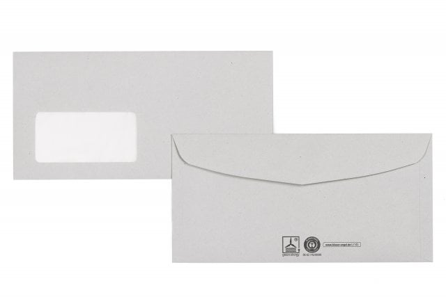 DIN Long+ Envelopes, Recycled Grey with Window