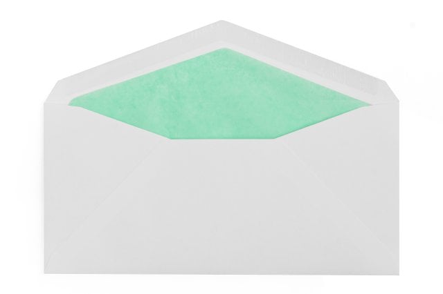 DIN long envelopes, white with turquoise lining