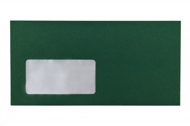 DIN Long Envelopes with Window, Dark Green Print