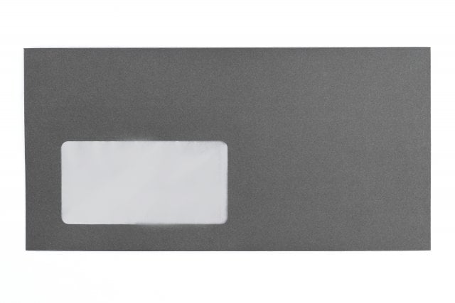 DIN Long Envelopes with Window, Dark Grey Print