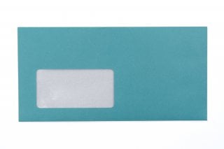 DIN Long Envelopes with Window, Turquoise Print