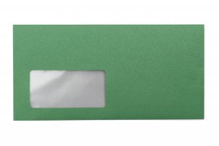DIN Long+ Envelopes with Window, Green Print