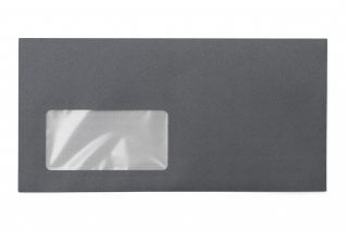 DIN Lang+ Envelopes with Window, Dark Gray Print