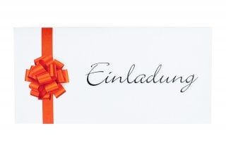 DIN Long Envelopes, White with Print, Red Ribbon Invitation