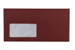 DIN Long Envelopes with Window, Dark Red Print