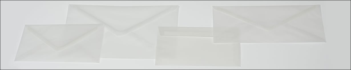 Transparent envelopes and clear envelopes in various sizes such as DIN Long, C6, and C4